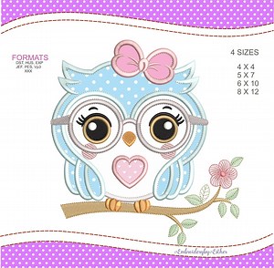 Cute Owl Applique Embroidery Design, Girl's File (digital Download) - Etsy