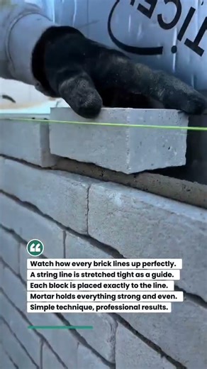 Perfect Brick Alignment Using String Line! #masonry #construction #brickwork