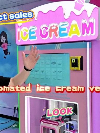 bestselling fully automatic ice cream machine Hello, I'm Cris from Seven Clouds Technology, a dedicated manufacturer of smart retail equipment with ten years of experience. Today I'd like to introduce our bestselling fully automatic ice cream machine. Designed for 24/7 unmanned operation, it significantly reduces labour costs. Each serving is prepared in just 30 seconds, with one refill supporting up to 60 cups. Offering extensive customisation—one base cream, two fruit pieces, and three sauces—