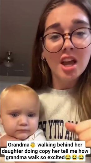 Grandma👵 walking behind her daughter doing copy her tell me how grandma walk so excited😂#cute#baby