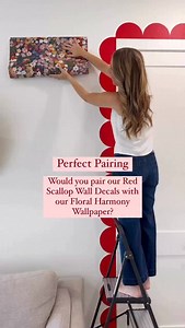Not sure what to style it with? Our Red Scallop Border Wall Decals are darling on their own, but they become even more magical when paired with our Floral Harmony Wallpaper. The soft touches of red in the print echo the border beautifully and bring the whole room together with a sweet, festive feel. A small change that adds big charm and the perfect seasonal combo. #redscallopborder #floralharmonywallpaper #walldecorinspo #holidayhomedecor #kidsroomstyle #peelandstickdecals #urbanwalls | Urbanwa