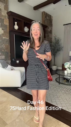 Day 46/75 and we are going strong. This is a comfy but slightly elevated outfit for a kick start to the weekend. Cotton dress, flip flops, cute bag and done!#75hardfashionedition #ShopYourCloset #stoptheshop @Tracy