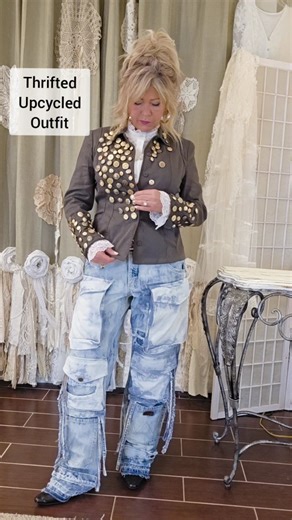 tmyers handmade on Instagram: "This full diy video is on my YouTube channel: tmyers handmade 🥰🥰🥰 #upcycledclothing #thriftflip #sew #couture #boutique #upcycling tutorials #sewing tutorials #upcycled jacket #jeans #diy jeans"