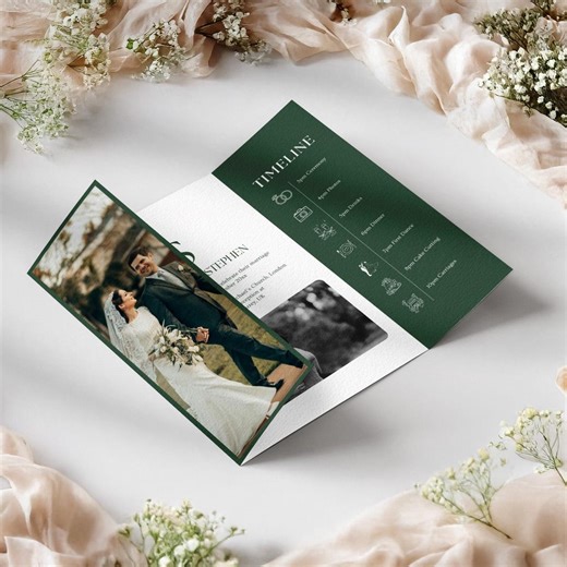 Deep Green Gatefold Wedding Invitation Template - Add Your Photos, Digital Elegant Rustic Trifold Editable in Canva, Folding Invite | CS71 - Etsy