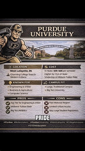 Purdue University: engineering powerhouse, Big Ten energy, and one of the most respected public research universities in the country. Things to know before you apply 👇 #Purdue #PurdueUniversity #CollegeAdmissions #CollegeDecisions #CampusLife