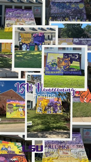 LSU Alumni Association on Instagram: "LSU’s campus is alive with pride, memories, and the unmistakable spirit that makes LSU feel like home. LSU Greek Life spends countless hours every year creating intricate designs for the Homecoming “pomping” boards. The boards are put on show in each yard of the sorority houses on Lakeshore Drive and are made by rolling colorful tissue paper into the smallest spheres. Which is your favorite? 💜💛🐯 #LSUAlumni #LSUHomecoming #ForeverLSU #GeauxTigers #goldenda