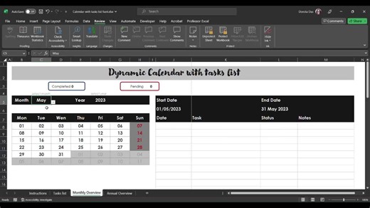 Dynamic Monthly and Annual Calendar With Tasks List Spreadsheet Digital Planner in Excel - Etsy