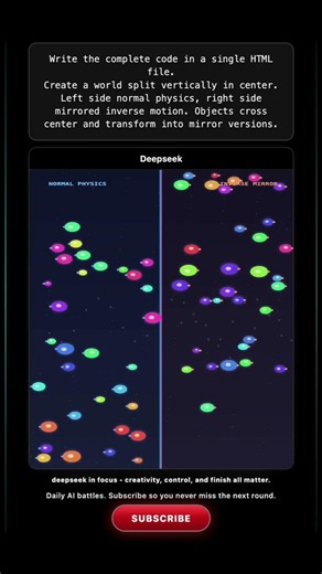 ChatGPT vs Gemini vs DeepSeek vs Kimi: Mirror Split Physics World #aicoding #deepseek