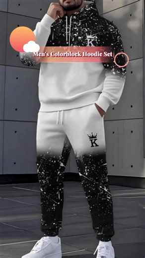 Men's 2 Piece Hoodie Set Casual Running Sportswear, Colorblock Hooded Sweatshirt and Pants, Trendy Fall & Winter