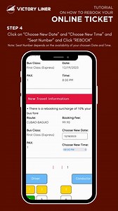 Watch this video for the tutorial on "HOW TO REBOOK YOUR ONLINE TICKET" Narito ang simple steps na kung paano mo marerebook ang inyong mga online tickets. Sundan lamang po ang mga sumusunod na instructions. #VictoryLiner #Reels #FBReels #Rebooking #TerminalToTerminal | Victory Liner, Inc.