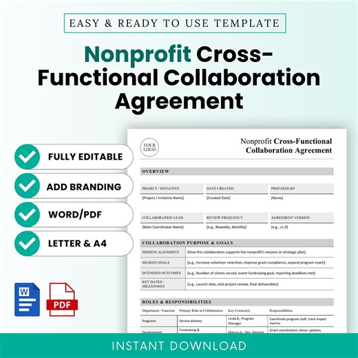 Nonprofit Cross-functional Collaboration Agreement Template – Word & PDF, A4   US Letter - Etsy