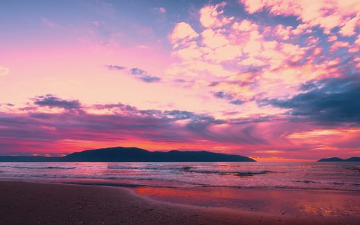 投稿 可商用 4K 视频素材 大海 日落 晚霞 云 海面