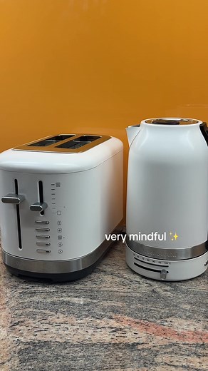 The new KitchenAid porcelain kettle and tosster is very demure, very mindful 🤍 #kitchenaid #breakfast #kettle #tea #toaster