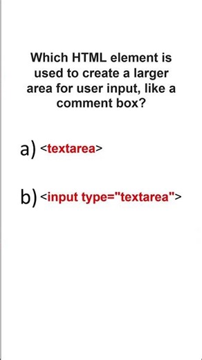 Which HTML element is used to create a larger area for user input, like a comment box #html #shorts