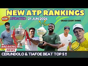 NEW ATP Rankings SHOCK! Tiafoe Wins Halle, Cerúndolo Wins London | Fritz Rises, Alcaraz Falls