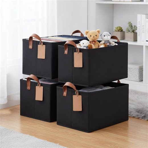 Large Fabric Storage Baskets, Reinforced Canvas Bins, Collapsible Cubes, Shelf Organizer (4 Pack) - Etsy