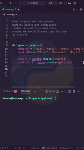 Genera Nombres Aleatorios en Python en Segundos 🐍✨ #shorts