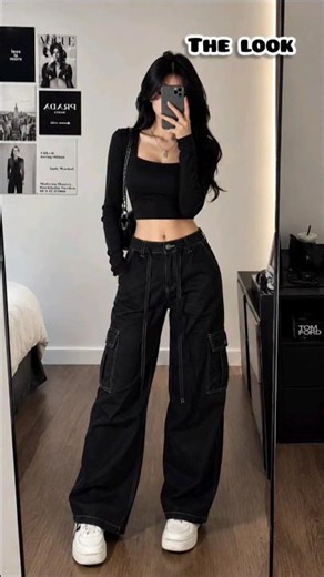 Black Cargo Pants Outfit Ideas 🖤 | Trendy Street Style Look#FashionShorts#GirlsFashion#OOTD #shorts