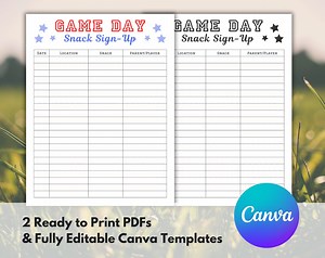 Editable Snack Sign up Sheet, Snack Sign up Sheet, Game Day Snack Sign up Sheet, Letter, A4, Canva Template, School Sports Form,team Sign Up - Etsy Australia