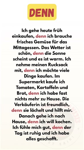 „denn“ einfach erklärt! | 100-Wörter-Text für A1–A2 Deutschlerner