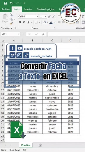 Convertir fecha a texto.#excel #exceltips #exceltricks #exceltutoriales #excelentiktok #informatica #escuelacordoba #7034 #salta #escuelacordoba7034 #parati #profegustavoaufre #tiktok #escuelapublica #clasesvirtuales #clasesonline #clases #cursos #ayudadocente #ayudamaestros #formacionprofesionalsalta #capacitacionlaboralsalta