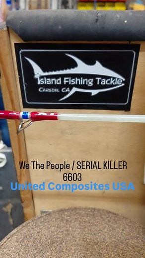 This is a United Composites GPXJ 6403 cut at 6'6" and wrapped with Fujitsu thread red pearl white and 3 different blues and 3 different reds. Custom graphics in split grip and we the people with skull and Lady. LIBERTY on bottom. Fujitsu titanium jigging guides a Fujitsu palm deluxe reel seat with Eva grips aluminum rings ring stops and seat extention . | Graham Sulek