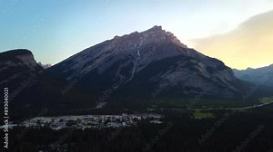 Drone shot stunning mountain scenery Mount Rundle in Banff National Park