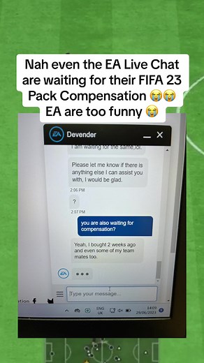 Nah even the EA Live Chat Employees are waiting for their FIFA 23 Pack Compensation 😭😭 EA are too funny 😭 Yes FIFA 23 Compensation is still to come snd even EA Sports are making their live chat workets wait 😭 #fyp #fut #fifa #fifa23 #fifaultimateteam