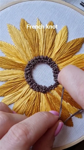 French knot Sunflower center hand embroidery🌻 #embroidery #tutorial #diy #handmade #art #craft