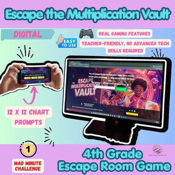 4th Grade Mad Minute Math 12 x 12 Multiplication Chart Digital Escape Room Game