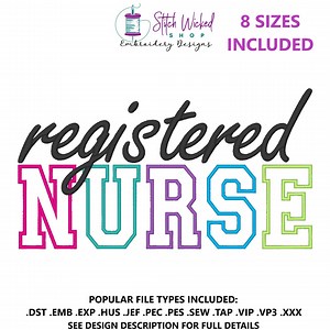 Registered Nurse Embroidery Design, Registered Nurse Sweatshirt Design, Applique Machine Embroidery Design, Varsity Applique Stitch, 8 Sizes - Etsy