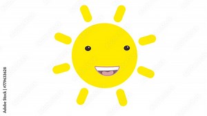 Children's cartoon animation of a flying rotating talking sun for inserting a voice or voice acting on a white background