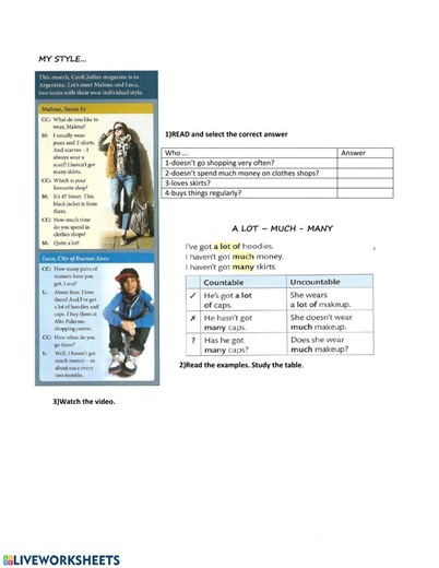 A lot-much-many worksheet