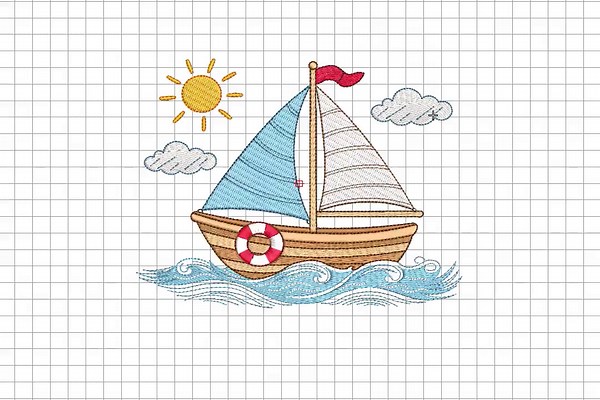 Sailboat Machine Embroidery Design, Nautical Boat With Sun & Clouds, Instant Download - Etsy
