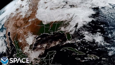 Time-lapse of annular solar eclipse shadow seen from space
