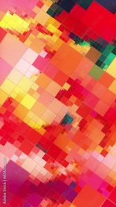 Abstract mosaic squares loop. Glitch art, creative coding. Tile size is linked to brightness. Vertical video.
