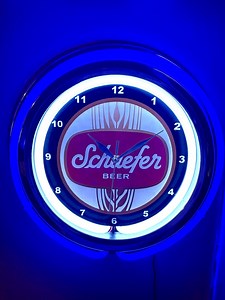 Schaefer Beer Bar Man Cave Blue Neon Style LED Retro Wall Clock Advertising Sign - Etsy