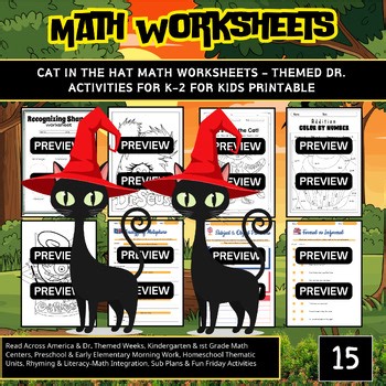 Cat in the Hat Math Worksheets - Themed Dr. Activities for K-2 Student Teacher