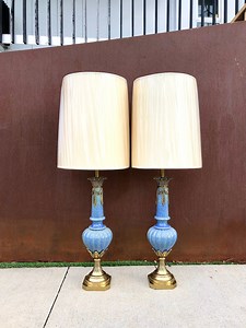 MCM Neoclassical Urn Lamp Bases PAIR: Blue Lapis Pottery, Brass Accents - Etsy Canada