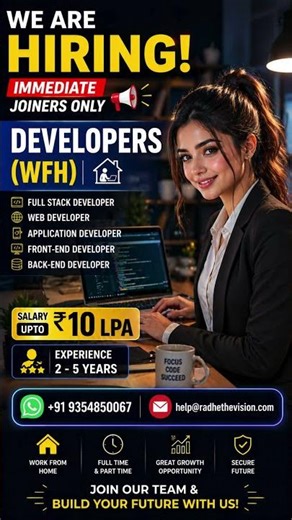Developer Job (WFH) 💻 ₹10 LPA | Hiring Now 2026 (Apply) | Full Stack Developer | Immediate Hiring