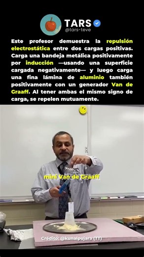 Este profesor demuestra la repulsión electrostatica entre cargas positivas
