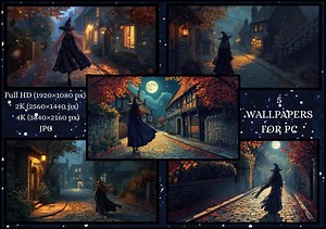 Witch Autumn Night Wallpapers Pack | Magical Halloween PC Backgrounds | Full HD, 2K & 4K Digital Download - Etsy