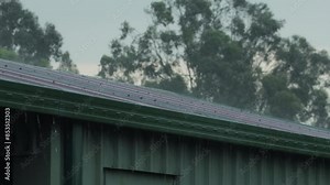 Thunderstorm Heavy Rain On Garage Shed Very Windy Australia Victoria Gippsland Maffra
