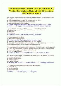 ABC Wastewater Collection Level 3 Exam New 2024 Version Best Studying Material with All Questions