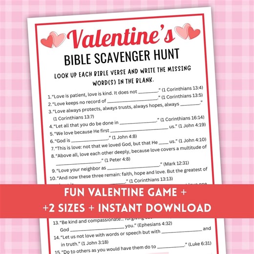 Valentine Scavenger Hunt, Sunday School Valentine Activity, Bible Based Valentines Game, PRINTABLE, DOWNLOAD - Etsy