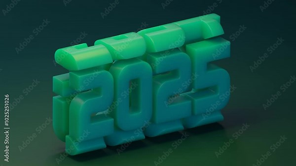 A 3D abstract animation for 2025 featuring futuristic design elements, smooth movements, and dynamic transitions. Ideal for business calendars, New Year celebrations, and countdowns.