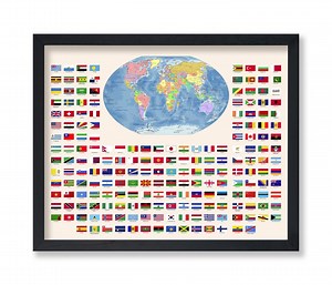 Flags of the World Poster - World Map Print - Learning Materials Art - Gift for Students & Teacher - Wall Decor for Classroom - Etsy