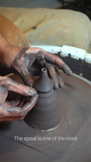 Aaron Weeks on Instagram: "I want to start sharing more process, so here is how I make a spout. Spouts are one of the most challenging things to make, and they need to be both visually pleasing and highly functional. This is just one step among many to making a teapot, and maybe my favorite part of the process. #ceramics #pottery #wheelthrownceramics #spout #teapot #handmade"