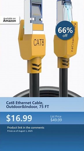 Cat8 Ethernet Cable, Outdoor&Indoor, 75 FT