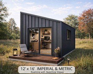 12x16 Tiny Office Plans | Modern Backyard Office Studio | Small Workspace Cabin Blueprint PDF - Etsy